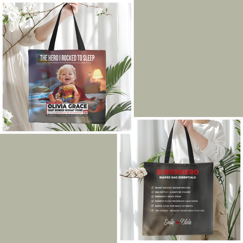 Personalized Superhero Baby Tote Bag – Wonder Woman Design with Custom Photo & Name